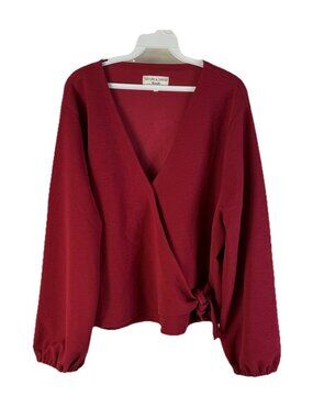 Madewell x Texture & Thread Red Wrap Blouse Top Shirt